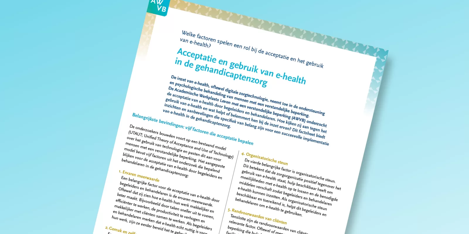 Factsheet acceptatie en gebruik van e-health
