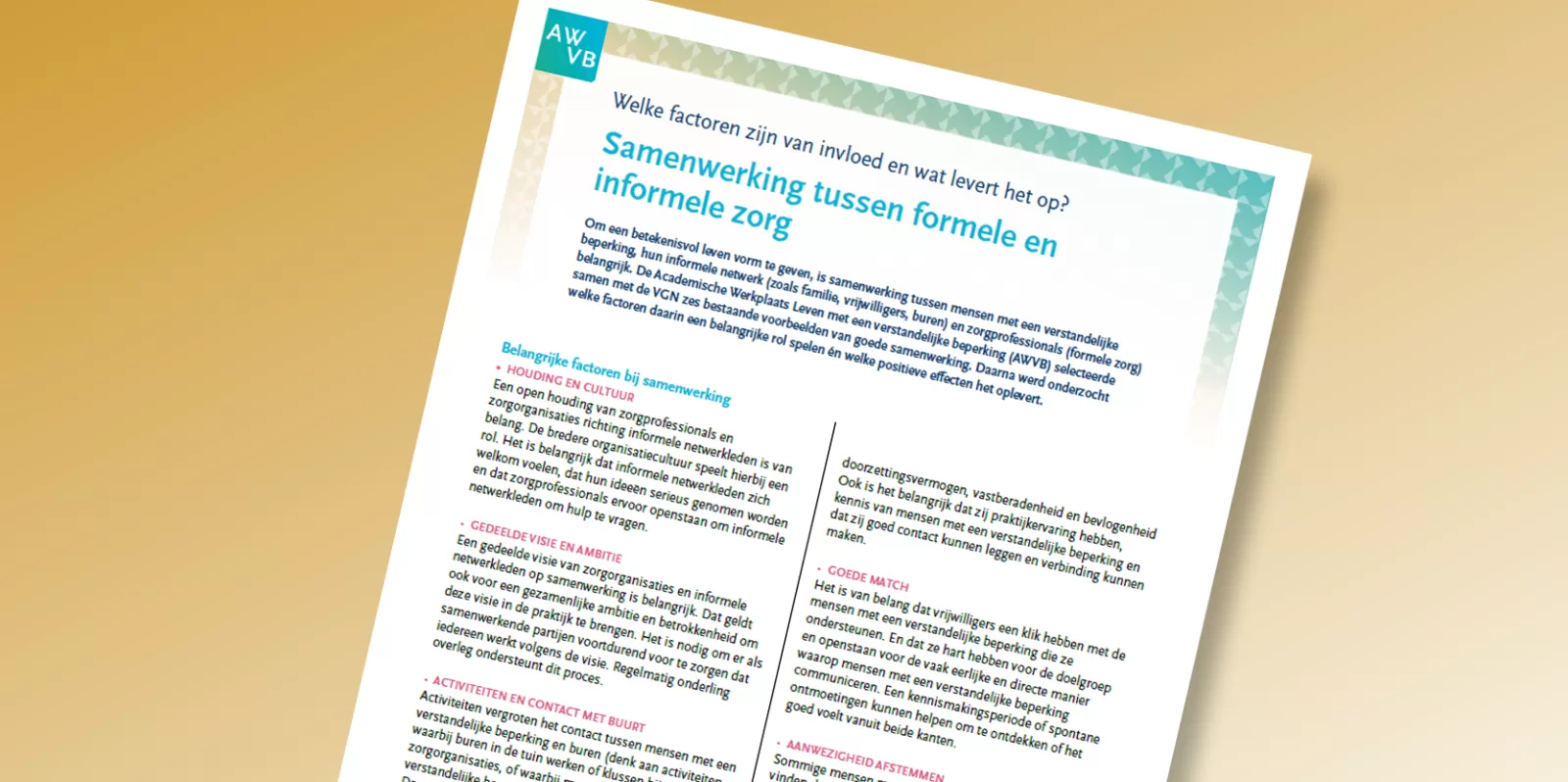 Samenwerken tussen informele en formele zorg